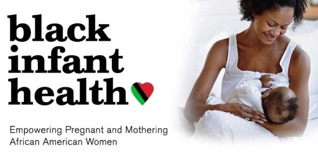 black infant health logo and mother breastfeeding